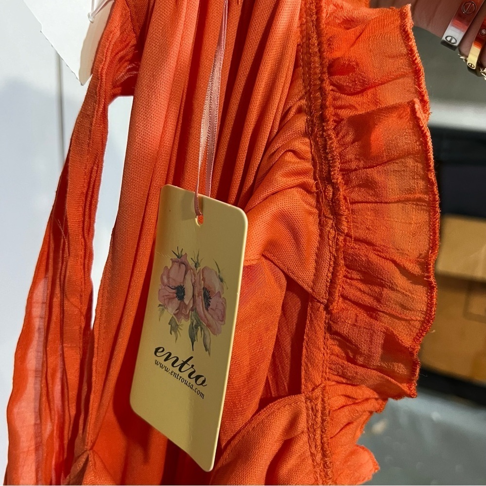 NWT Entro Orange Maxi Dress Size Medium Ruffle Summer Resortwear Vacation - Picture 4 of 7